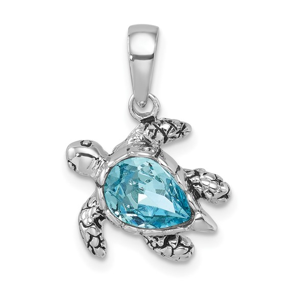 Sterling Silver Crystal Turtle Pendant