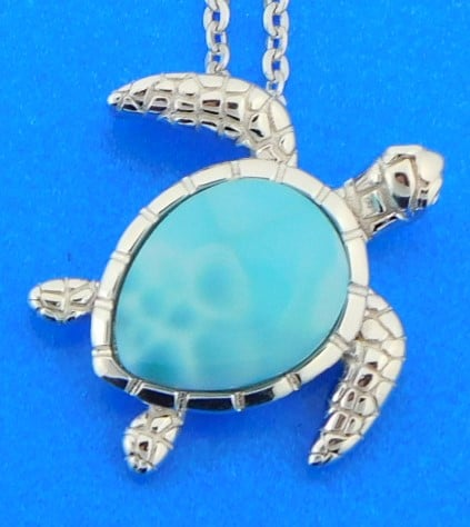 Sterling Silver - Larimar Turtle Pendant