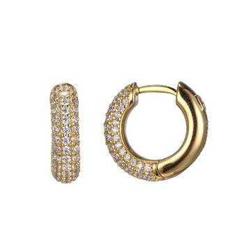 Elle - Sterling Silver - 18K Gold Plated "Stardust" 14mm Cubic Zirconia Hoop Earrings