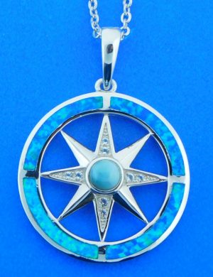 Sterling Silver - Larimar Round Compass Pendant