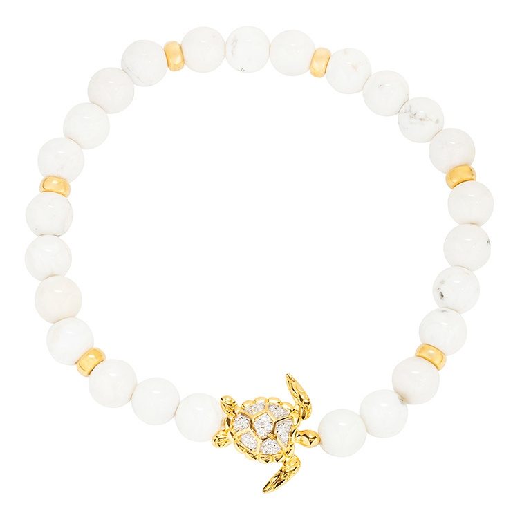 Ocean - Sterling Silver - Gold Vermeil Shanore Agate Beaded Stretch Turtle Bracelet