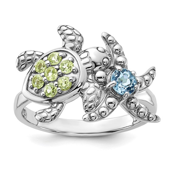 Sterling Silver Topaz Round Sea Life Ring 7
