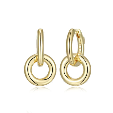 Elle - Sterling Silver - 18K Gold Plated "Simpatico" Circle Drop 16mm & 12mm Hoop Earrings