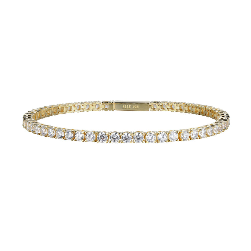 Elle - Sterling Silver - 18K Gold Plated "Stardust" 3mm Cubic Zirconia Bracelet (7.25")