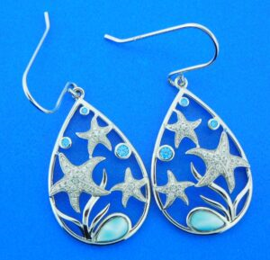 Sterling Silver Larimar Star Dangle Sea Life Earrings