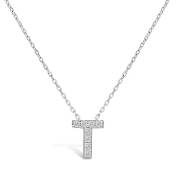 Stia Sterling Silver - Silver Pave Initial T Cubic Zirconia 15-17" Necklace