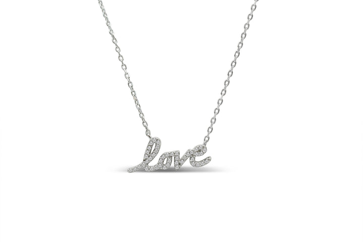 Stia Sterling Silver - Silver Love Script Cubic Zirconia 15-17" Necklace