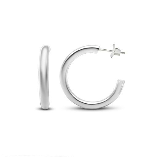 Stia - Sterling Silver - Silver Plain, Thick 25mm Hoop Earrings