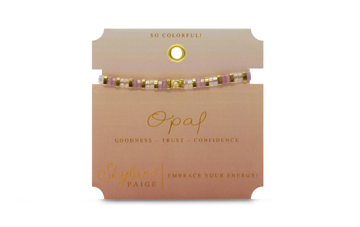 Skylar Paige Tila Bead Gold Morse Code Opal Stretch Bracelet