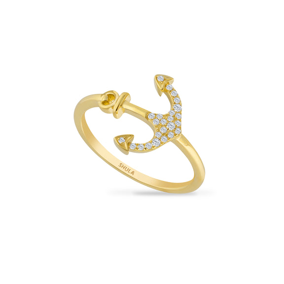 14k Yellow Gold .08ct. Natural Diamond Anchor Ring