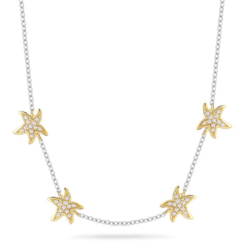 14k Two Tone Diamond .19ct Starfish Necklace (Length 18")