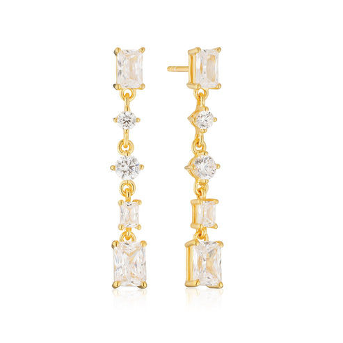 Sif Jakobs - Sterling Silver - 18K Gold Plated "Ivrea Cinque Piccolo" Cubic Zirconia Emerald Cut Dangle Earrings