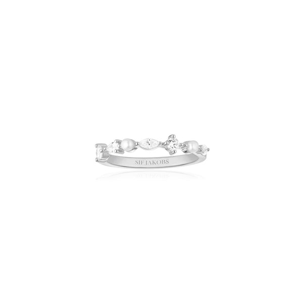 Sif Jakobs - Sterling Silver - "Adria" Pearl & Cubic Zirconia Ring (Size 5 / 50)