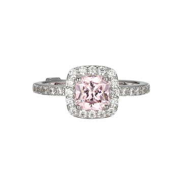 Elle - Sterling Silver - "Radiance" Pink & Clear Cubic Zirconia Cushion Ring (Size 6)