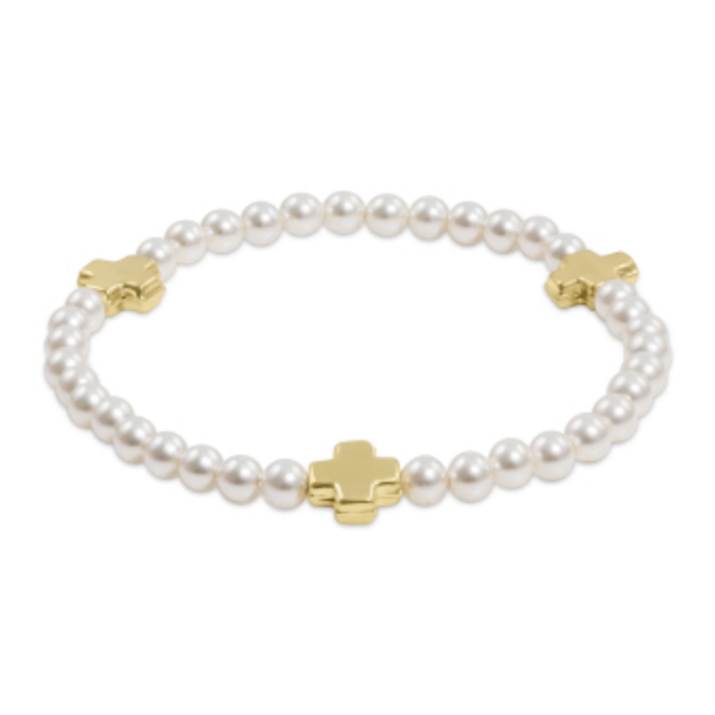 enewton - Signature Cross 4mm Pearl & Gold-Filled Bracelet (Standard 6.25")