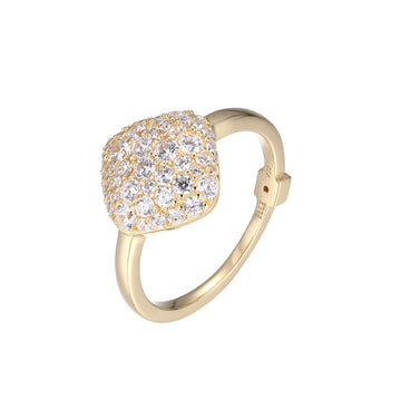 Elle - Sterling Silver - 18K Gold Plated "Glimmer" Diamond Shape Cubic Zirconia Ring (Size 7)