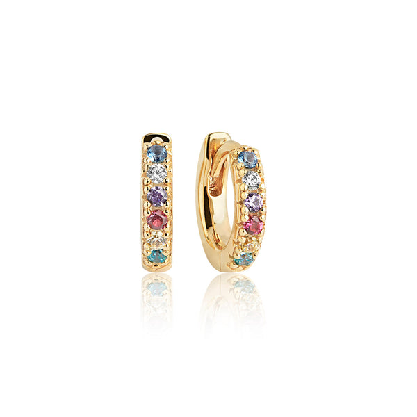 Sif Jakobs - Sterling Silver - 18K Gold Plated "Ellera Piccolo" Multicolor Cubic Zirconia Hoop Earrings
