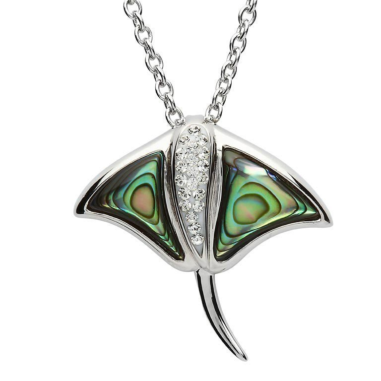 Ocean - Sterling Silver - Sting Ray Crystal & Abalone Sea Life Necklace