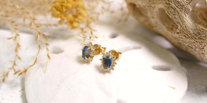 14k Yellow Gold Oval .63ct Green Opal Stud Earrings