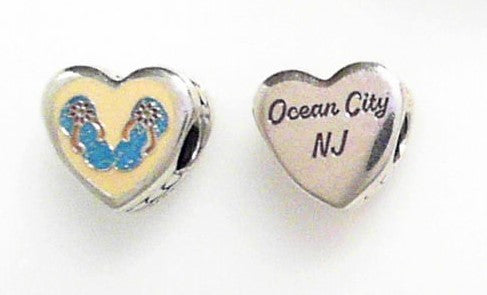Pandora - Sterling Silver - "Ocean City NJ" - Enamel Heart Flip-Flop Charm