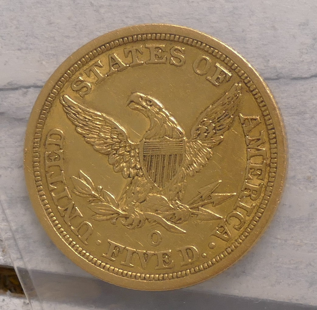 US 1844 HALF EAGLE NEW ORLEANS MINT AU 58 RAW