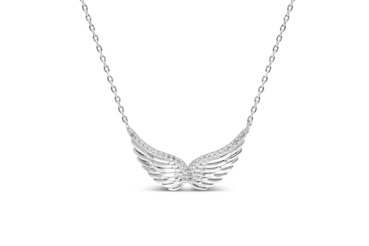 Stia - Sterling Silver - Silver Cubic Zirconia 15-17" Angel Wing Necklace
