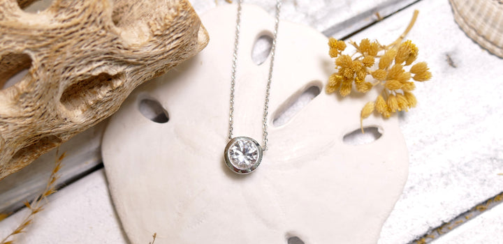 Sterling Silver - Silver Clear Bezel Sapphire Necklace