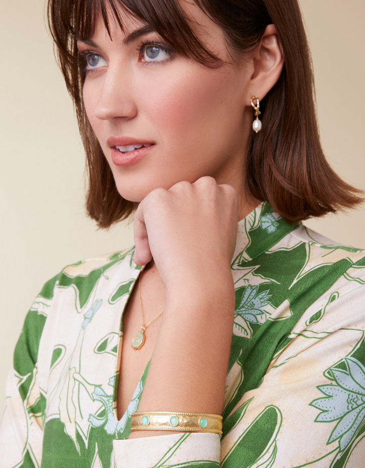 Spartina - - 18K Gold Plated Seafoam Glass Stones Cuff Bracelet