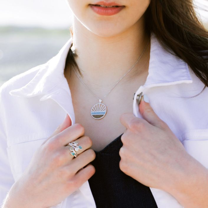 Dune - Sterling Silver - Silver Shoreline - OC Sand & Turquoise - Necklace