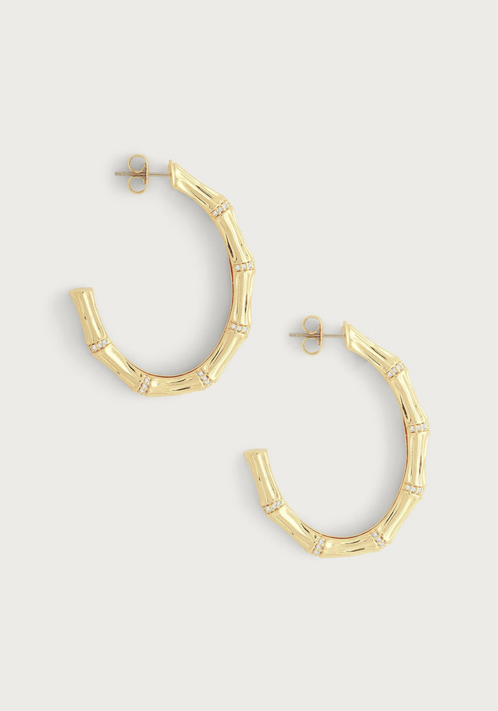 Anabel Arum - Brass - 18K Gold Plated Crystal Hoop Bamboo Earrings