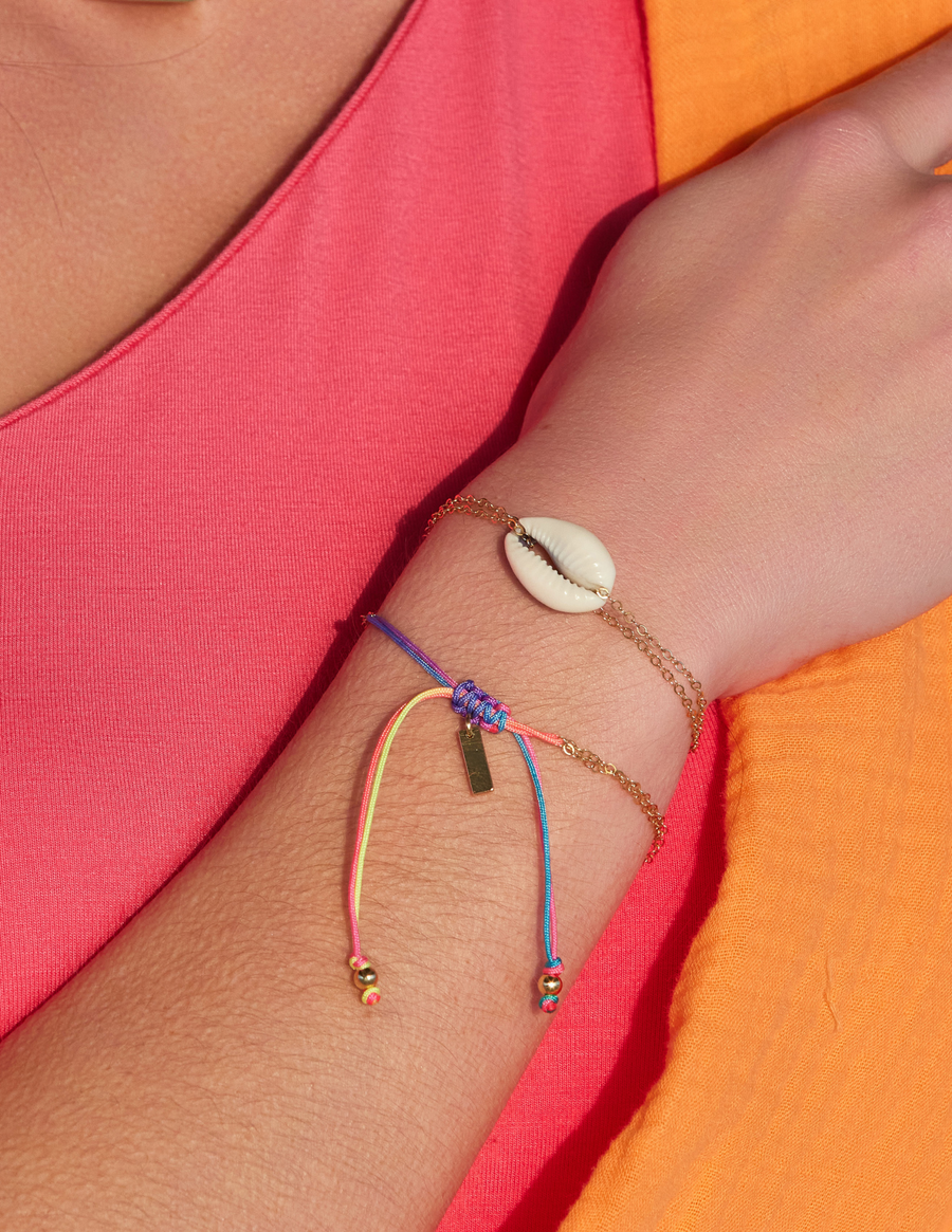 Adriana Pappas - - 14K Gold Filled - Turquoise Cord - Chain Shell Bracelet