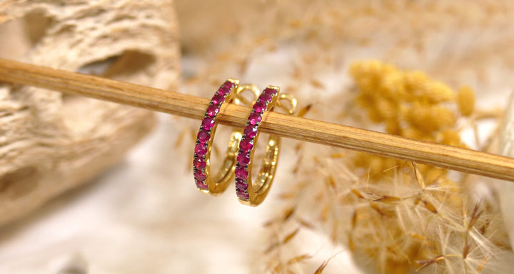 14k Yellow Gold Oval 0.48ct Ruby Hoop Earrings
