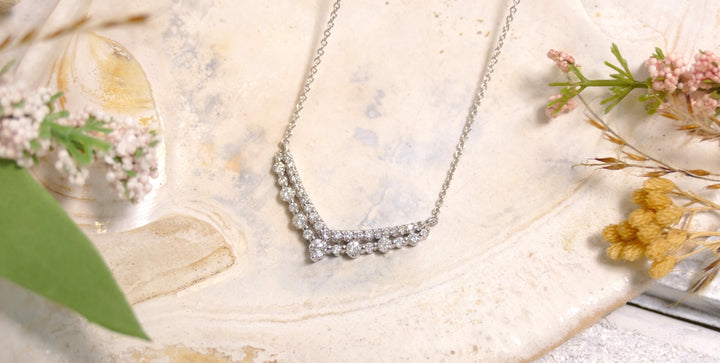 14k White Gold Diamond 0.50CT "Double V" Necklace 18"