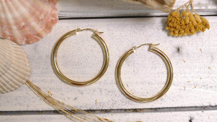 14k Yellow Gold Polished Hoop Medium Hoop Earrings