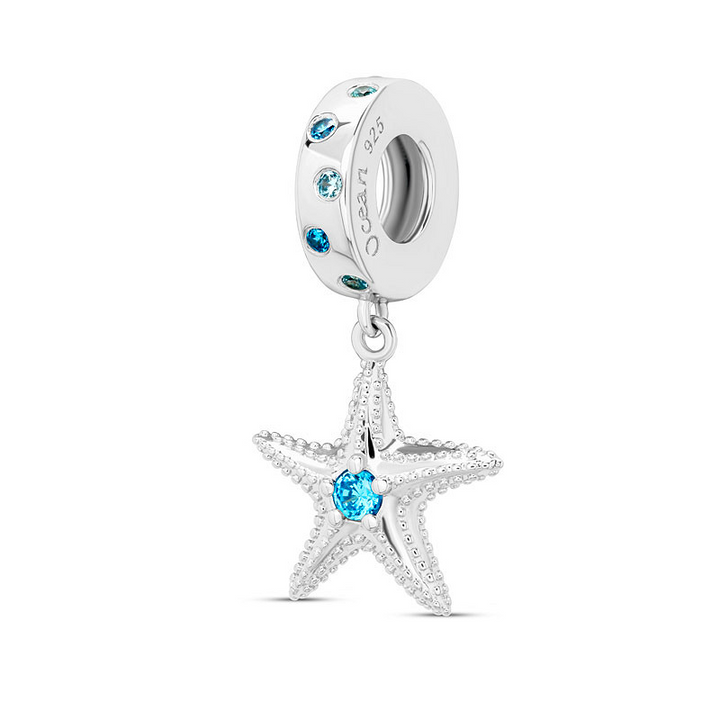 Ocean - Sterling Silver - Blue Topaz Cubic Zirconia Starfish Dangle Charm