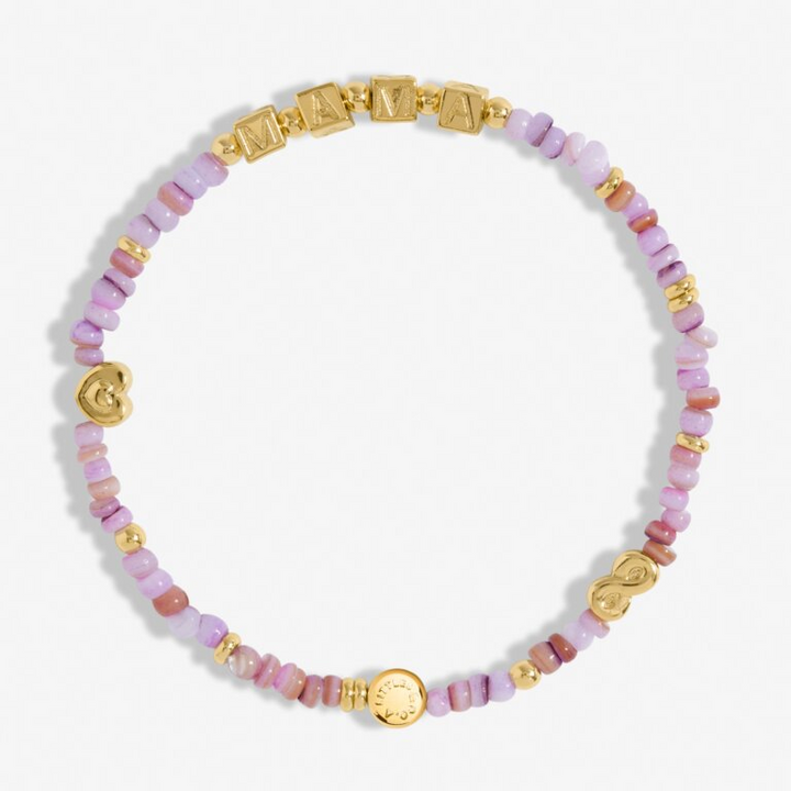 A Little & Co - Brass - Gold - Purple - Mama - Stretch Beaded Bracelet 6 7/8"
