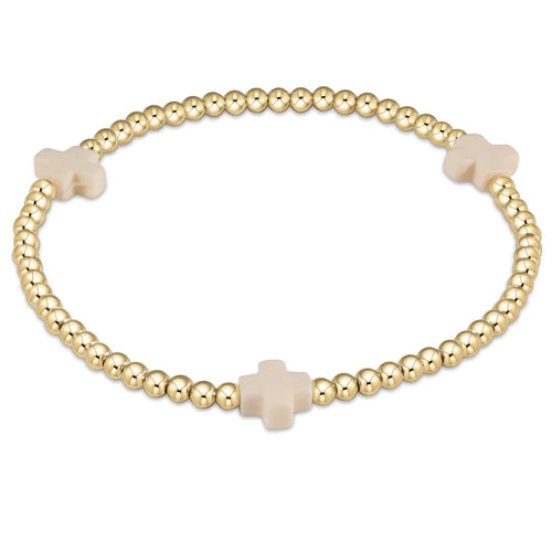 enewton - Beaded Bracelet Signature Cross 3mm - Off White Gold-Filled Bracelet (Standard 6.25")