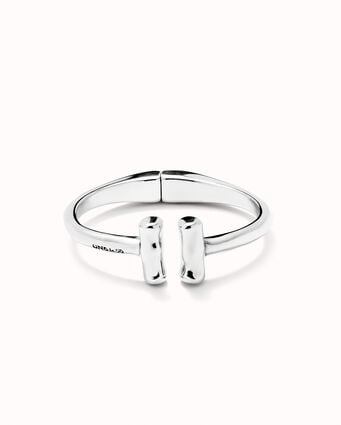 Rigid sterling silver-plated bracelet with two tubes at the ends