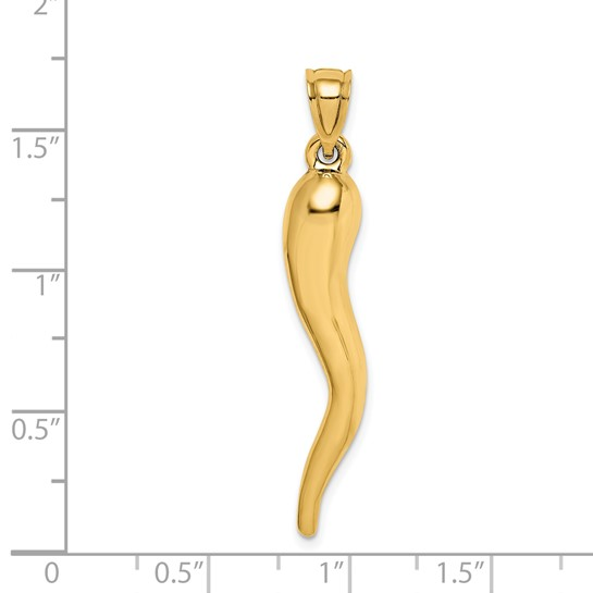 14k - Yellow Gold Hollow - Large Italian Horn Pendant