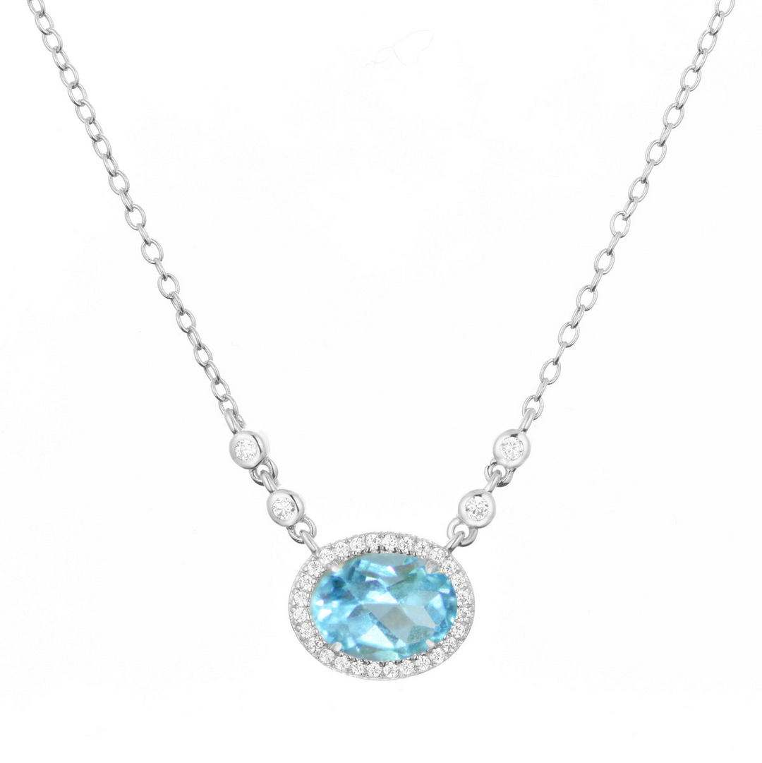 Kamaria - Sterling Silver - Silver - Swiss Blue Topaz Crystal Oval Adjust. 18" Necklace
