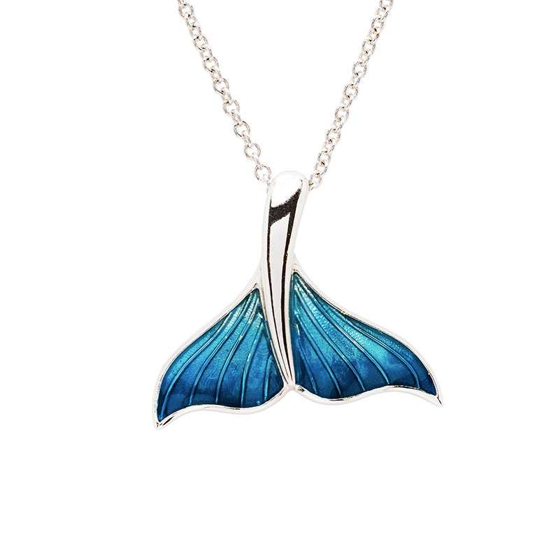 Ocean - Sterling Silver - Enamel Whale Tail Necklace