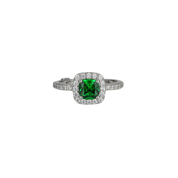 SS RHOD PLTD RING GREEN CZ CUS