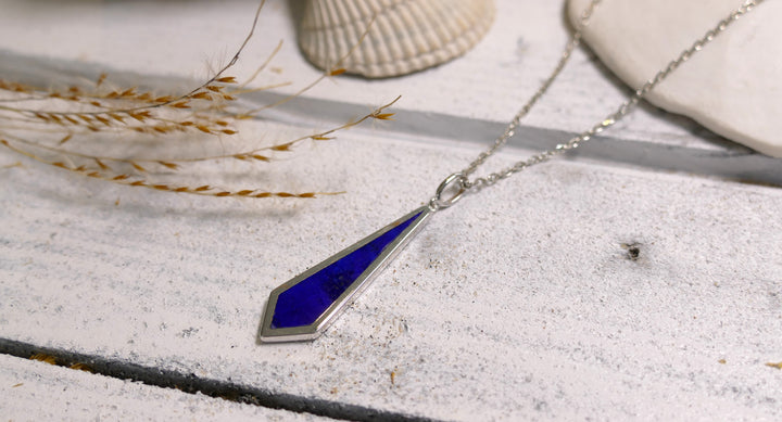 Sterling Silver - Silver Rhodium Lapis Necklace 18"