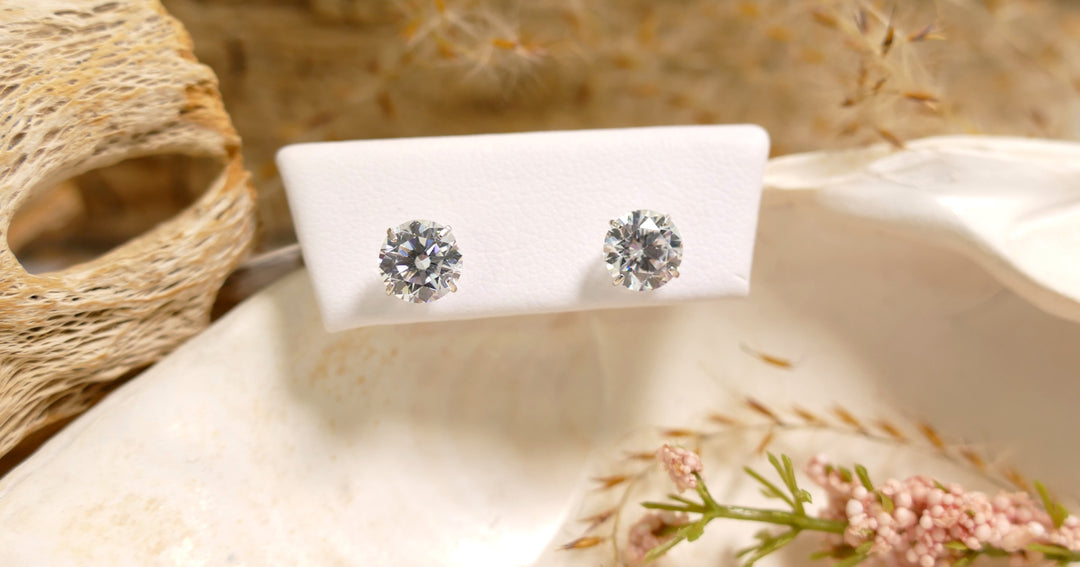 14k White Gold CZ 6mm Round/Basket Stud Earrings
