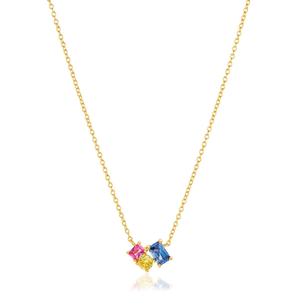Sif Jakobs - Sterling Silver - 18K Gold Plated "Ivrea Tre" Multicolored Cubic Zirconia Necklace (45 cm - adjustable)