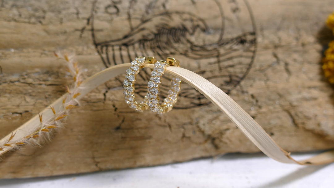 14k Yellow Gold 1.8ctw Diamonds Small Hoop Inside Out Earrings