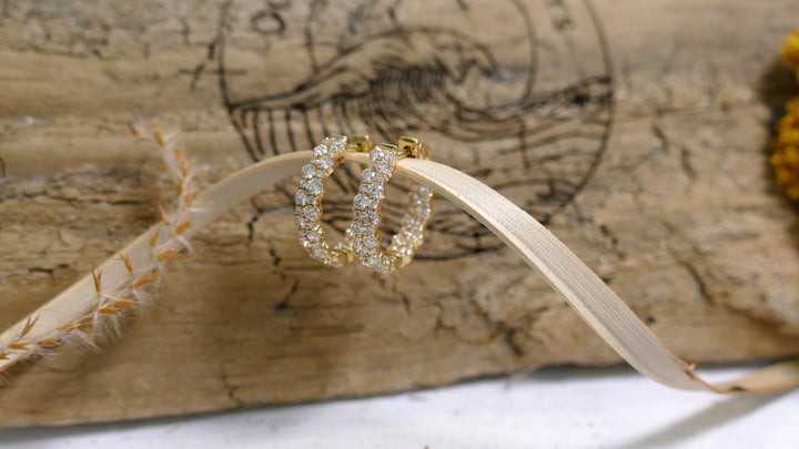14k Yellow Gold 1.8ctw Diamonds Small Hoop Inside Out Earrings