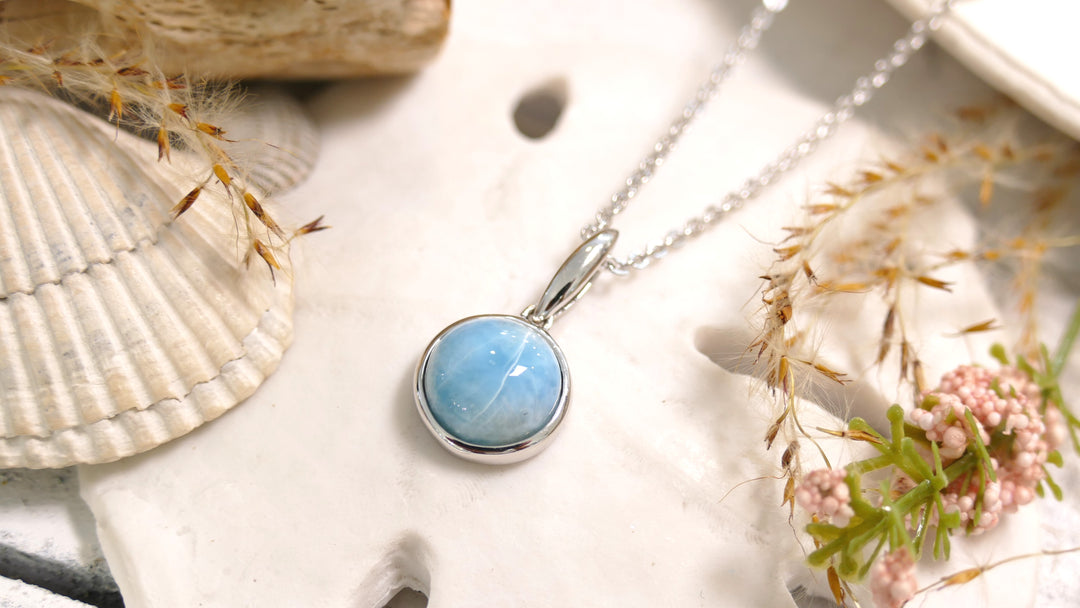 Sterling Silver - Silver Round Larimar Necklace