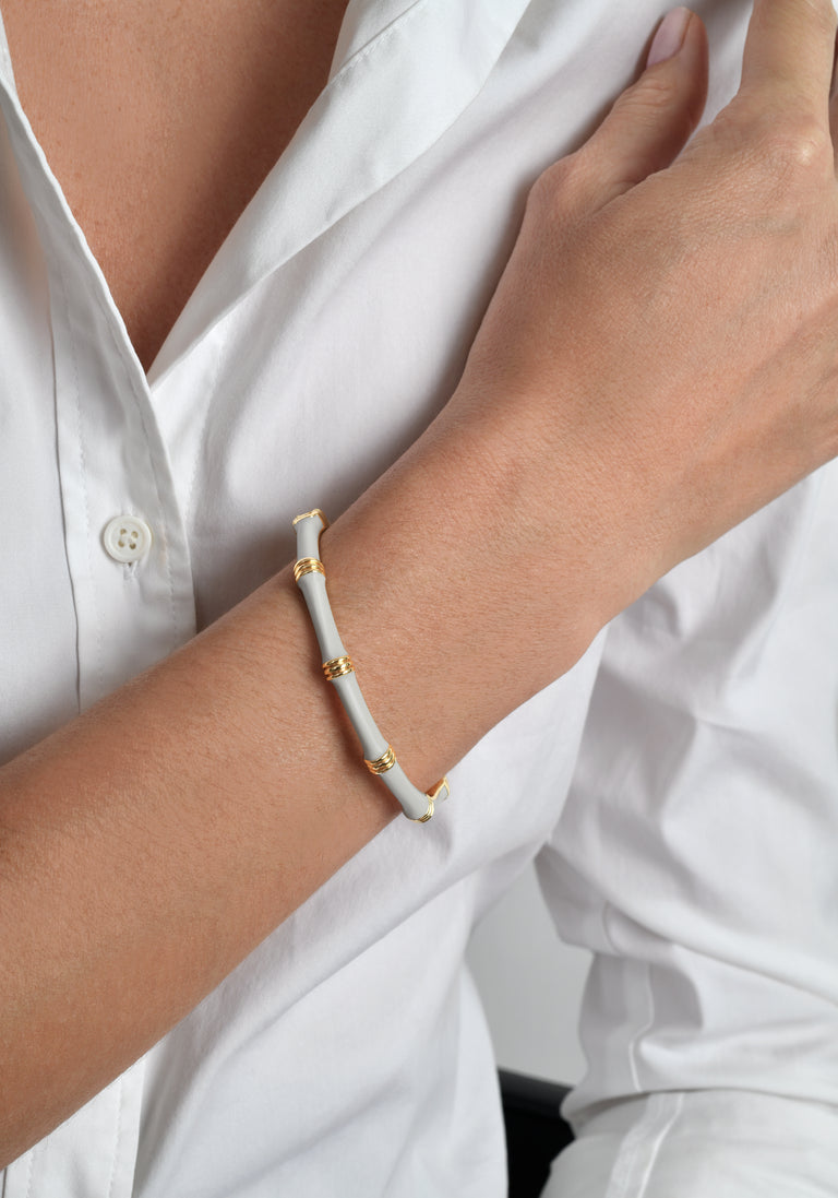 Anabel Arum - Brass - 18K Gold Plated Pale Blue - Hinged Enamel Bangle Bamboo Bracelet