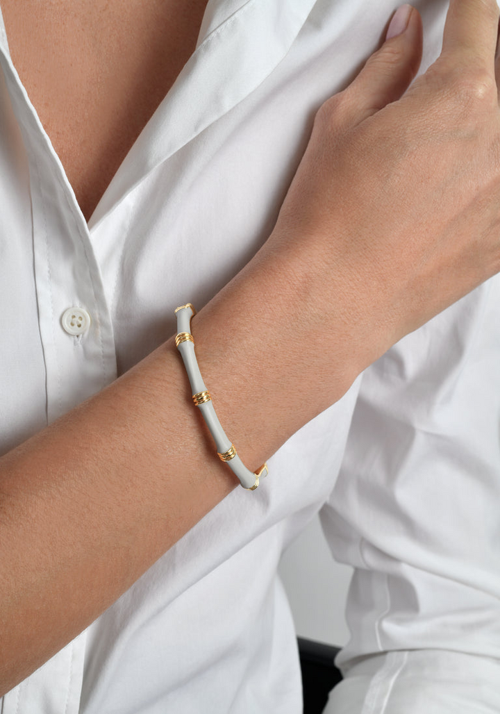 Anabel Arum - Brass - 18K Gold Plated Pale Blue - Hinged Enamel Bangle Bamboo Bracelet